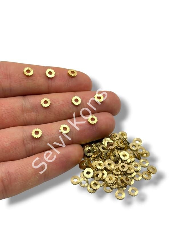 Saf Pirinç Dişli Rondela Boncuk 5x1.25 mm 10 Gr