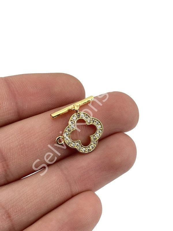 Altın Kaplama Zirkon Taşlı Yonca T Klips