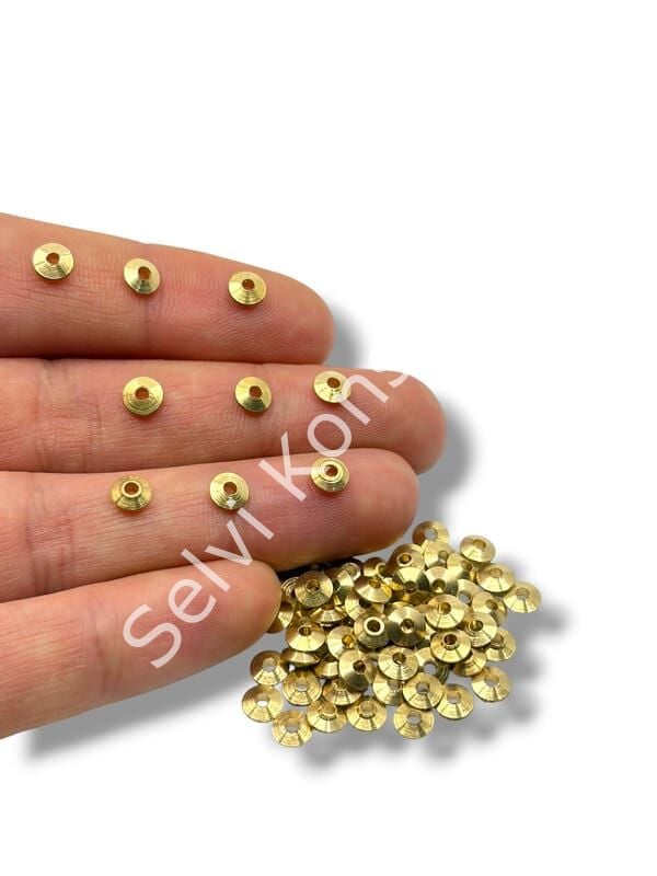 Saf Pirinç Bombeli Rondela Boncuk 5x2 mm 10 Gr
