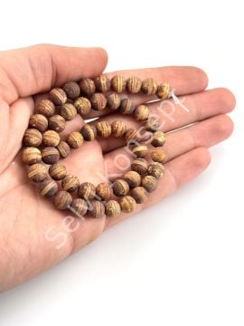 Tibet Akik Doğal Taş Küre Kesim Kahverengi Çizgili 8 mm Dizi