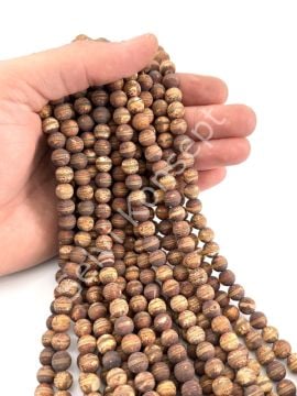 Tibet Akik Doğal Taş Küre Kesim Kahverengi Çizgili 8 mm Dizi