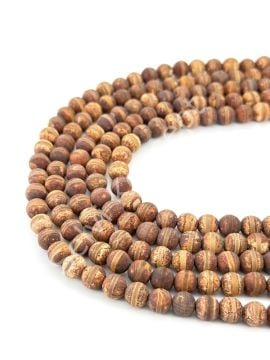 Tibet Akik Doğal Taş Küre Kesim Kahverengi Çizgili 8 mm Dizi