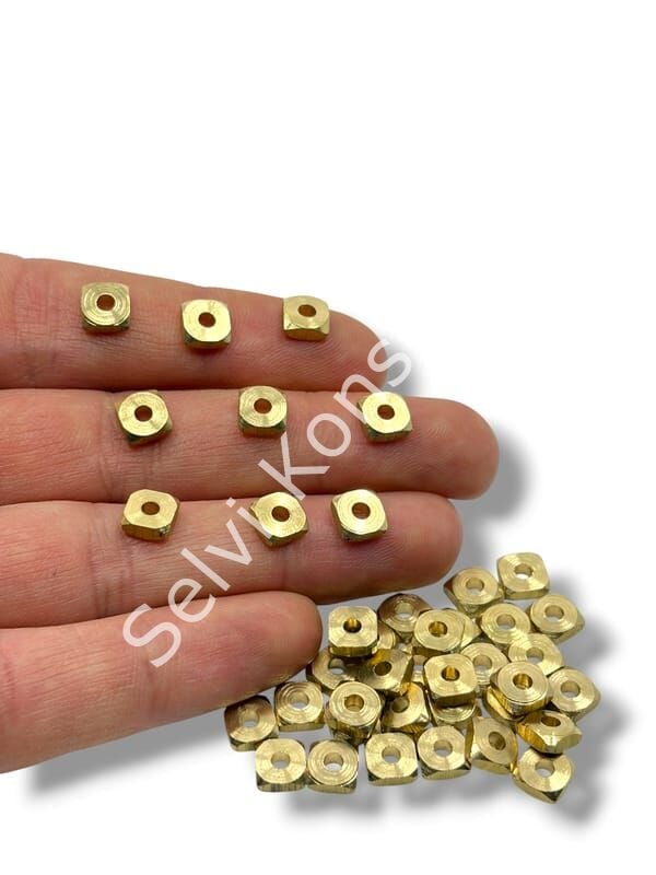 Saf Pirinç Kare Rondela Boncuk 6x2.5 mm 10 Gr