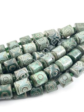 Tibet Akik Doğal Taş Silindir Kesim Yeşil 3 Göz 10x14 mm Dizi