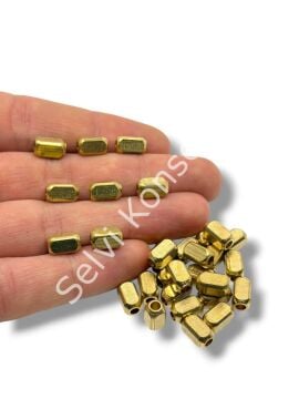 Saf Pirinç Fasetli Silindir Boncuk 5x9 mm 10 Gr