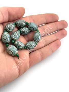 Tibet Akik Doğal Taş Oval Kesim Yeşil 3 Göz 12x15 mm Dizi