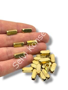 Saf Pirinç Fasetli Silindir Boncuk 5x12 mm 10 Gr