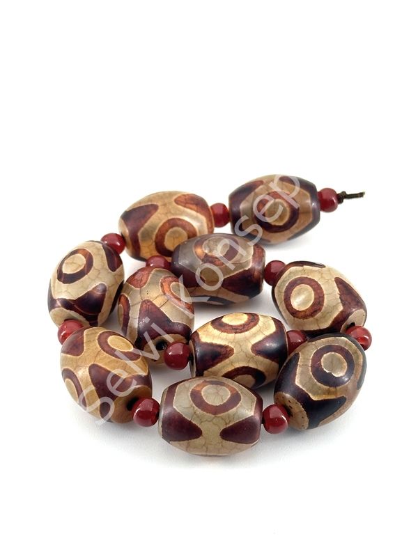 Tibet Akik Doğal Taş Oval Kesim Kahverengi 3 Göz 12x16 mm Dizi