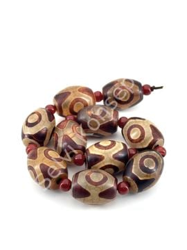Tibet Akik Doğal Taş Oval Kesim Kahverengi 3 Göz 12x16 mm Dizi