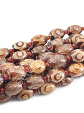 Tibet Akik Doğal Taş Oval Kesim Kahverengi 3 Göz 12x16 mm Dizi