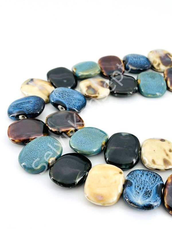 Otantik Seramik Boncuk Yandan Delikli 30x23 mm