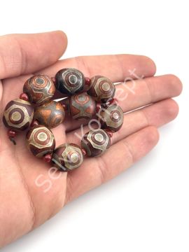Tibet Akik Doğal Taş Oval Kesim Kahverengi 3 Göz 14x15 mm Dizi