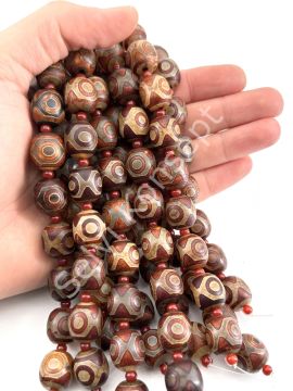 Tibet Akik Doğal Taş Oval Kesim Kahverengi 3 Göz 14x15 mm Dizi
