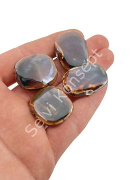 Otantik Seramik Boncuk Yandan Delikli 30x23 mm Kahverenği