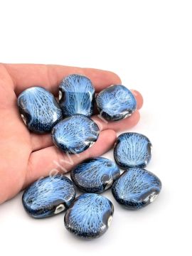 Otantik Seramik Boncuk Yandan Delikli 30x23 mm Lacivert