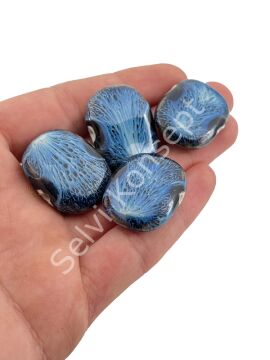 Otantik Seramik Boncuk Yandan Delikli 30x23 mm Lacivert