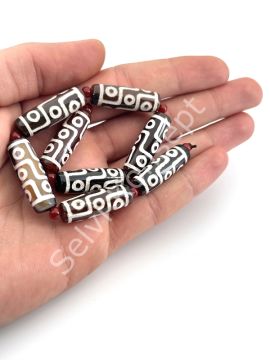 Tibet Akik Doğal Taş Silindir Kesim Kahverengi 9 Göz 10x30 mm Dizi