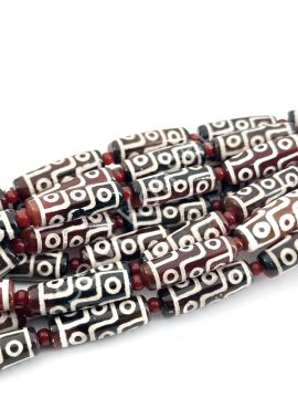 Tibet Akik Doğal Taş Silindir Kesim Kahverengi 9 Göz 10x30 mm Dizi