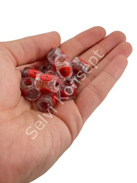 Şeffaf Üzeri Kırmızı Gözlü Silindir Boncuk