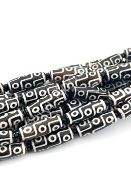 Tibet Akik Doğal Taş Silindir Kesim Siyah 9 Göz 10x30 mm Dizi