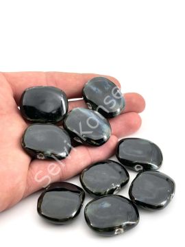 Otantik Seramik Boncuk Yandan Delikli 30x23 mm Siyah
