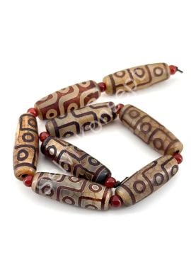 Tibet Akik Doğal Taş Silindir Kesim Kahverengi 9 Göz 10x30 mm Dizi