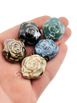 Otantik Seramik Boncuk Yassı Gül 25 mm