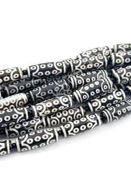 Tibet Akik Doğal Taş Silindir Kesim Siyah 21 Göz 10x30 mm Dizi