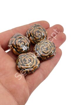 Otantik Seramik Boncuk Yassı Gül 25 mm Kahverenği