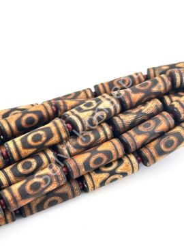 Tibet Akik Doğal Taş Silindir Kesim Kahverengi 3 Göz 10x30 mm Dizi