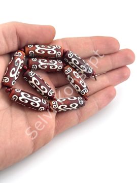 Tibet Akik Doğal Taş Silindir Kesim Kahverengi 10x30 mm Dizi