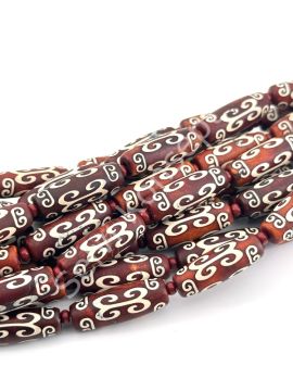 Tibet Akik Doğal Taş Silindir Kesim Kahverengi 10x30 mm Dizi