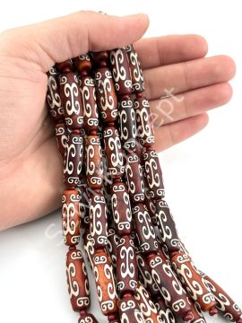 Tibet Akik Doğal Taş Silindir Kesim Kahverengi 10x30 mm Dizi