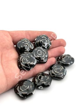 Otantik Seramik Boncuk Yassı Gül 25 mm Siyah