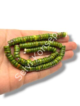 El Yapımı Rondela Dizi Tibet Boncuk Yosun Yeşil 8x3 mm