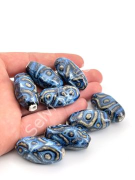 Otantik Seramik Boncuk 17x35 mm Lacivert