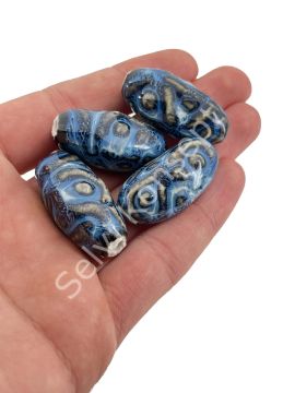 Otantik Seramik Boncuk 17x35 mm Lacivert