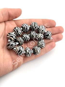 El Yapımı Etnik Desenli Dizi Tibet Boncuk 15x10 mm