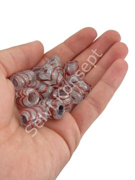 Bordo Çizgili Silindir Boncuk