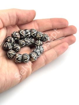El Yapımı Etnik Desenli Dizi Tibet Boncuk 12x8 mm
