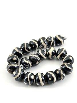 El Yapımı Etnik Desenli Yuvarlak Dizi Tibet Boncuk 12x9 mm