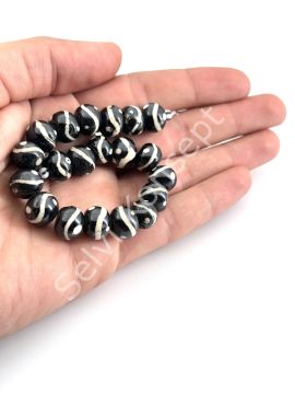 El Yapımı Etnik Desenli Yuvarlak Dizi Tibet Boncuk 12x9 mm