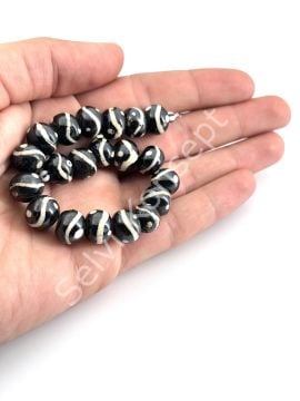 El Yapımı Etnik Desenli Yuvarlak Dizi Tibet Boncuk 12x9 mm