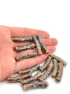 Otantik Seramik Boncuk Çubuk 8x37 mm Kahverenği