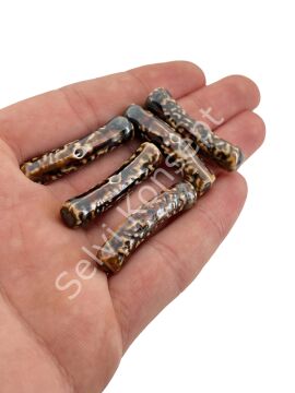 Otantik Seramik Boncuk Çubuk 8x37 mm Kahverenği