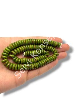 El Yapımı Disk-Rondela Dizi Tibet Boncuk Yosun Yeşili 10x3,5 mm