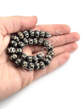 El Yapımı Etnik Desenli Yuvarlak Dizi Tibet Boncuk 10x7 mm