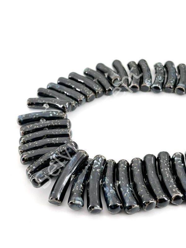 Otantik Seramik Boncuk Çubuk 8x37 mm Siyah