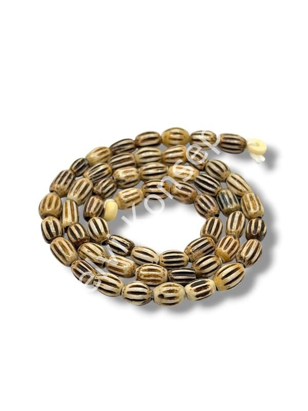El Yapımı Oval Yiv İşlemeli Dizi Tibet Boncuk Kahverengi 5,5x8 mm