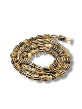 El Yapımı Oval Yiv İşlemeli Dizi Tibet Boncuk Kahverengi 5,5x8 mm
